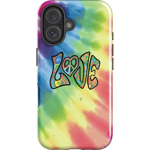 Liquid Blue Tie Dye Peace & Love iPhone 16 Plus Impact Case