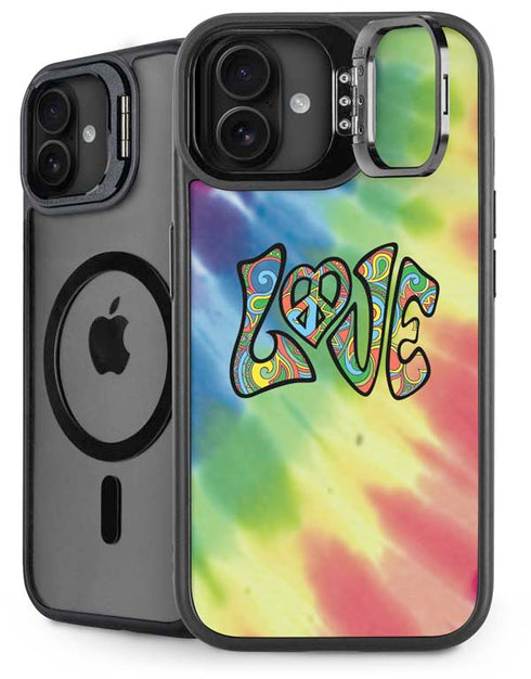 Liquid Blue Tie Dye Peace & Love iPhone 16 Plus Kickstand Case