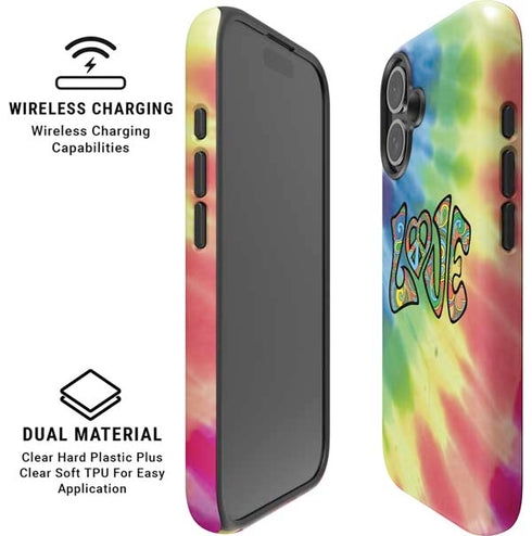 Liquid Blue Tie Dye Peace & Love iPhone 16 Plus Magsafe Impact Case