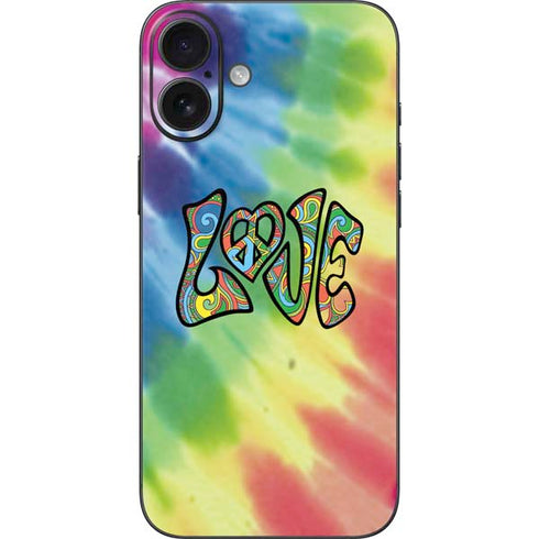 Liquid Blue Tie Dye Peace & Love iPhone 16 Plus Skin