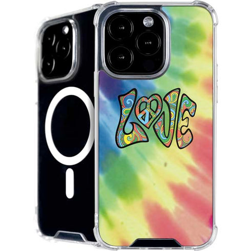Liquid Blue Tie Dye Peace & Love iPhone 16 Pro MagSafe Case