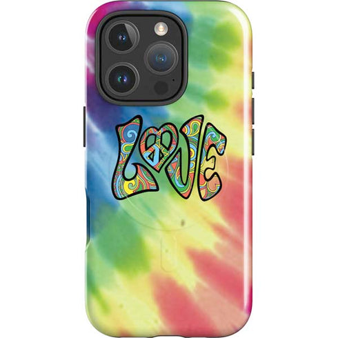 Liquid Blue Tie Dye Peace & Love iPhone 16 Pro Magsafe Impact Case