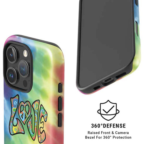 Liquid Blue Tie Dye Peace & Love iPhone 16 Pro Magsafe Impact Case