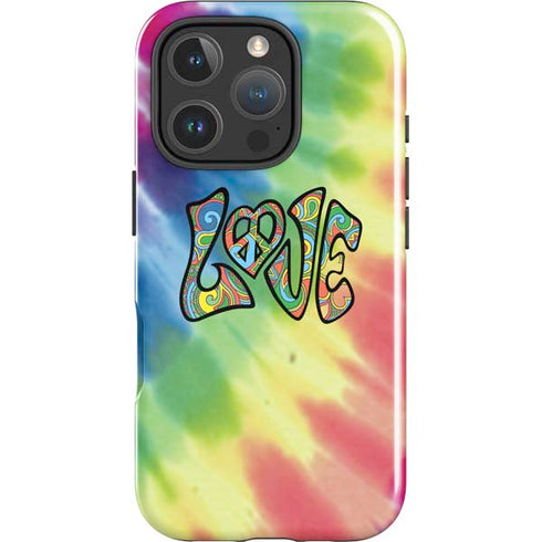 Liquid Blue Tie Dye Peace & Love iPhone 16 Pro Max Impact Case