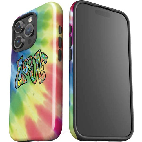 Liquid Blue Tie Dye Peace & Love iPhone 16 Pro Max Impact Case