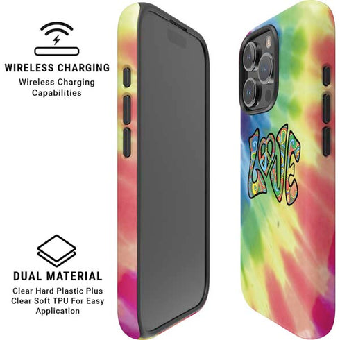 Liquid Blue Tie Dye Peace & Love iPhone 16 Pro Max Magsafe Impact Case