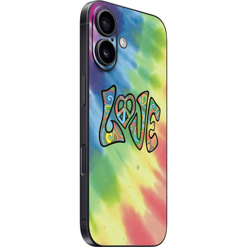Liquid Blue Tie Dye Peace & Love iPhone 16 Skin