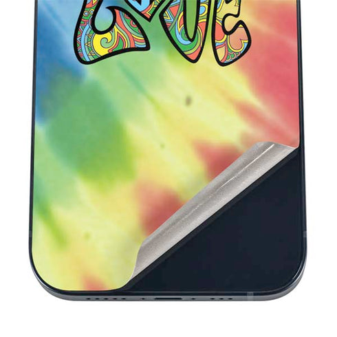 Liquid Blue Tie Dye Peace & Love iPhone 16 Skin