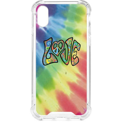 Liquid Blue Tie Dye Peace & Love iPhone XS Clear Case