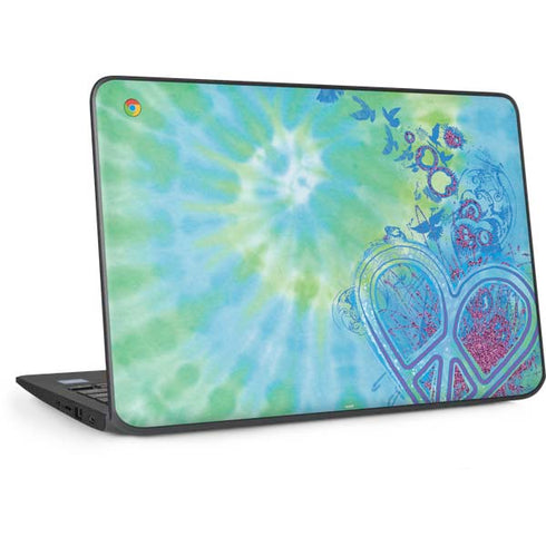 Liquid Blue Tie Dye Peace Heart HP Chromebook Skin