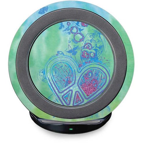 Liquid Blue Tie Dye Peace Heart Fast Charge Wireless Charging Stand Skin