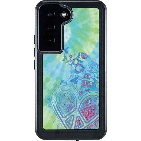 Liquid Blue Tie Dye Peace Heart Galaxy S24 Waterproof Case