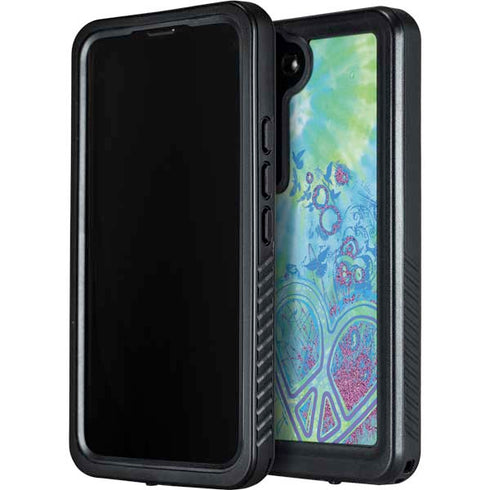 Liquid Blue Tie Dye Peace Heart Galaxy S24 Waterproof Case