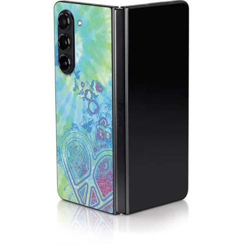 Liquid Blue Tie Dye Peace Heart Galaxy Z Fold5 5G Skin