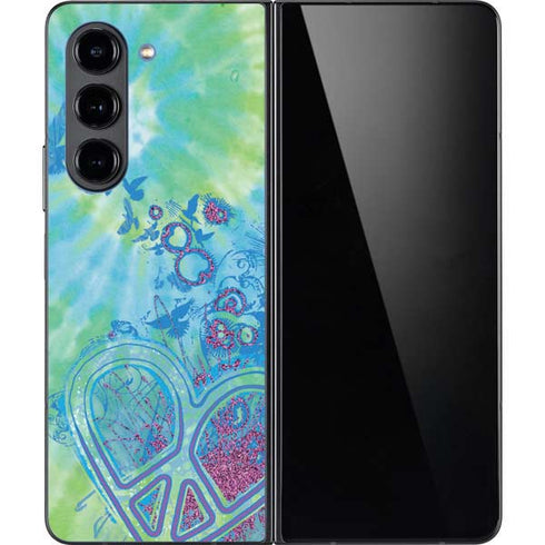 Liquid Blue Tie Dye Peace Heart Galaxy Z Fold5 5G Skin