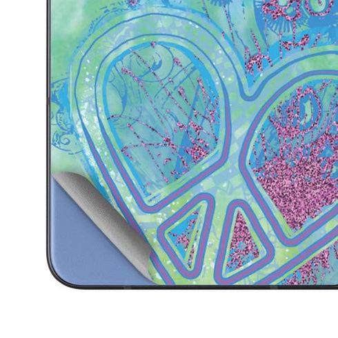 Liquid Blue Tie Dye Peace Heart Galaxy Z Fold5 5G Skin