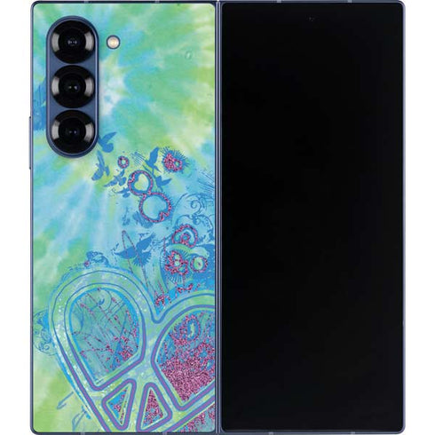 Liquid Blue Tie Dye Peace Heart Galaxy Z Fold6 Skin