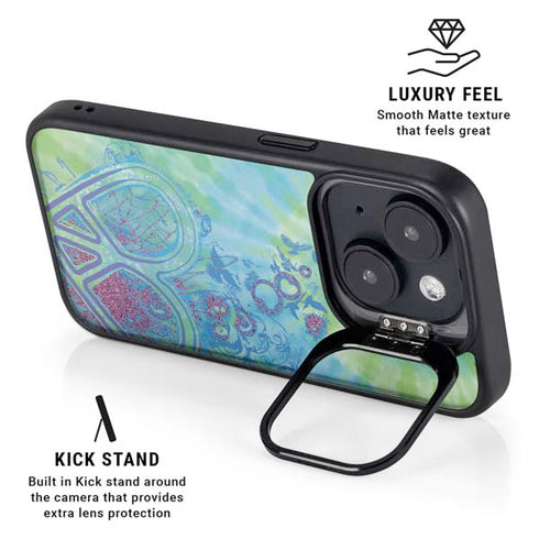 Liquid Blue Tie Dye Peace Heart iPhone 14 Plus Kickstand Case