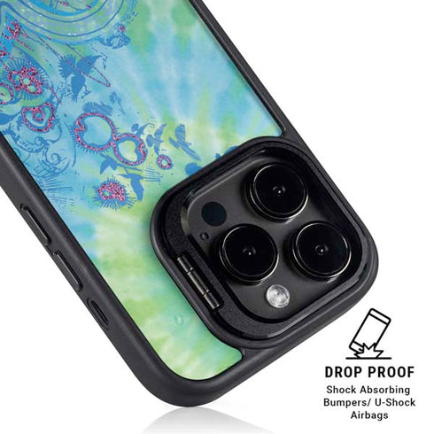 Liquid Blue Tie Dye Peace Heart iPhone 14 Pro Kickstand Case