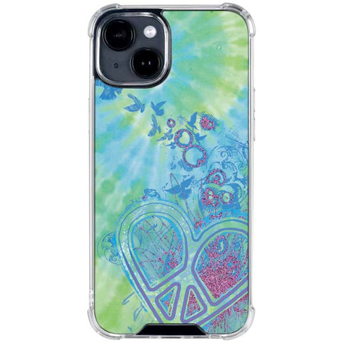 Liquid Blue Tie Dye Peace Heart iPhone 15 Clear Case