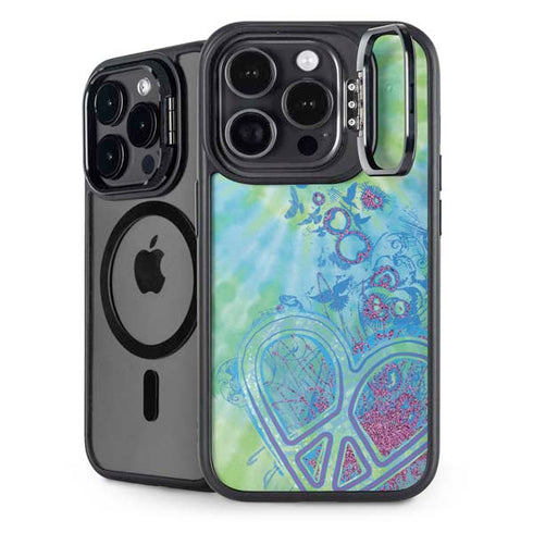 Liquid Blue Tie Dye Peace Heart iPhone 15 Pro Kickstand Case