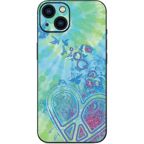 Liquid Blue Tie Dye Peace Heart iPhone 15 Skin