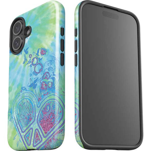 Liquid Blue Tie Dye Peace Heart iPhone 16 Impact Case