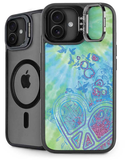 Liquid Blue Tie Dye Peace Heart iPhone 16 Kickstand Case