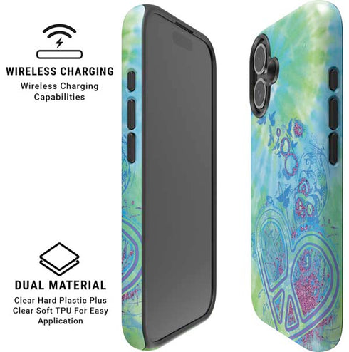 Liquid Blue Tie Dye Peace Heart iPhone 16 Magsafe Impact Case