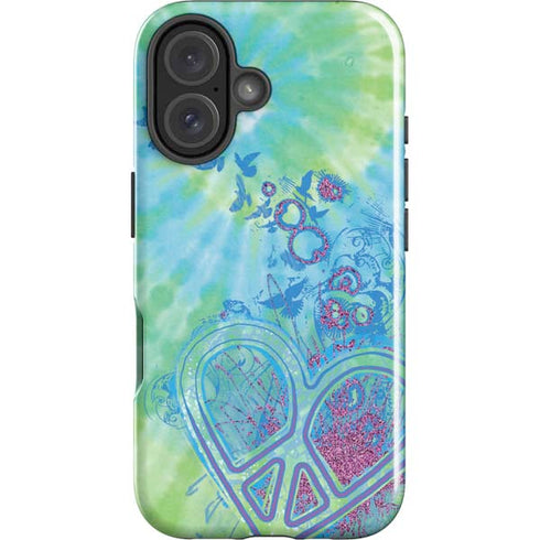 Liquid Blue Tie Dye Peace Heart iPhone 16 Plus Impact Case