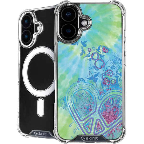 Liquid Blue Tie Dye Peace Heart iPhone 16 Plus MagSafe Case