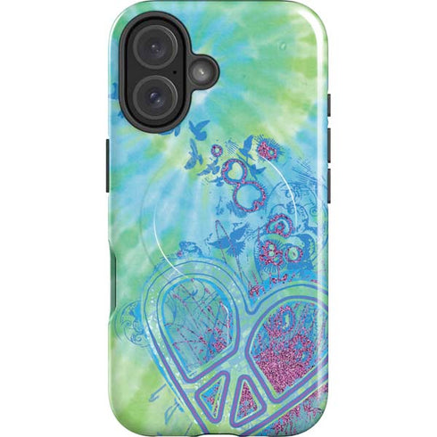 Liquid Blue Tie Dye Peace Heart iPhone 16 Plus Magsafe Impact Case
