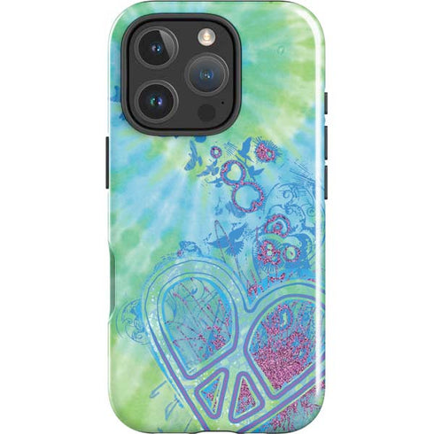 Liquid Blue Tie Dye Peace Heart iPhone 16 Pro Impact Case