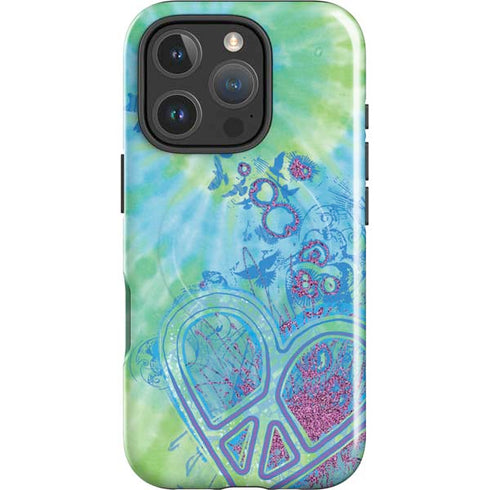 Liquid Blue Tie Dye Peace Heart iPhone 16 Pro Magsafe Impact Case