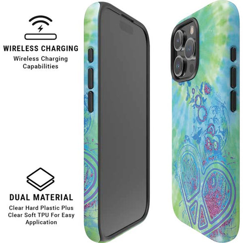 Liquid Blue Tie Dye Peace Heart iPhone 16 Pro Magsafe Impact Case