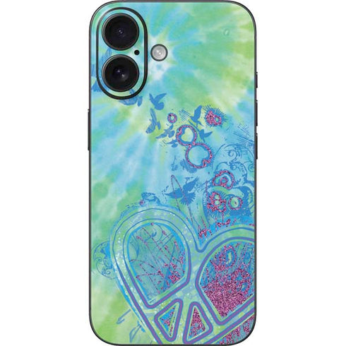 Liquid Blue Tie Dye Peace Heart iPhone 16 Skin