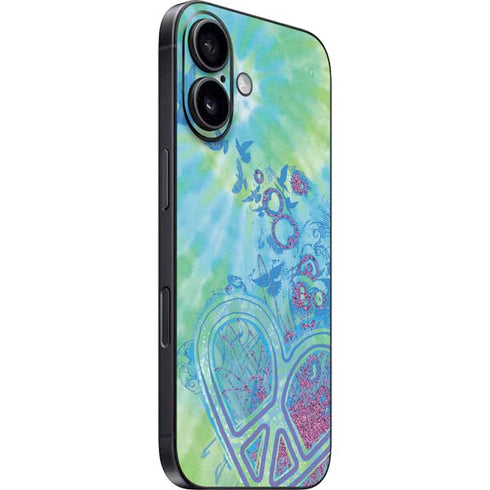 Liquid Blue Tie Dye Peace Heart iPhone 16 Skin