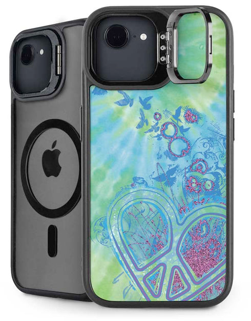 Liquid Blue Tie Dye Peace Heart iPhone 16e Kickstand Case
