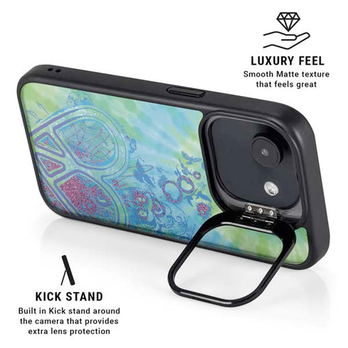 Liquid Blue Tie Dye Peace Heart iPhone 16e Kickstand Case