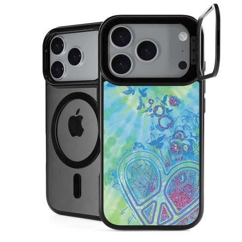 Liquid Blue Tie Dye Peace Heart iPhone 18 Pro Kickstand Case