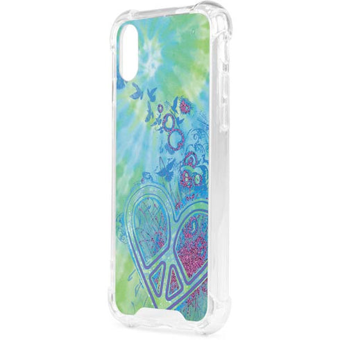Liquid Blue Tie Dye Peace Heart iPhone XS Clear Case