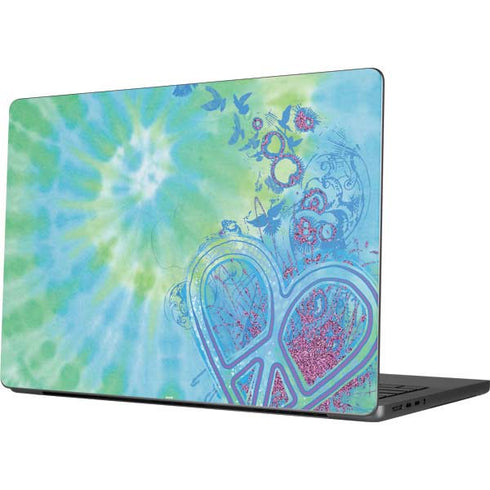 Liquid Blue Tie Dye Peace Heart Apple MacBook Pro 14-inch Skin