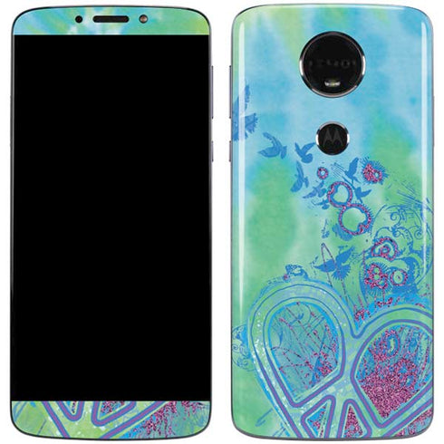 Liquid Blue Tie Dye Peace Heart Moto E5 Plus Skin