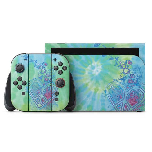Liquid Blue Tie Dye Peace Heart Nintendo Switch 2 (2025) with Joy-Con Skin