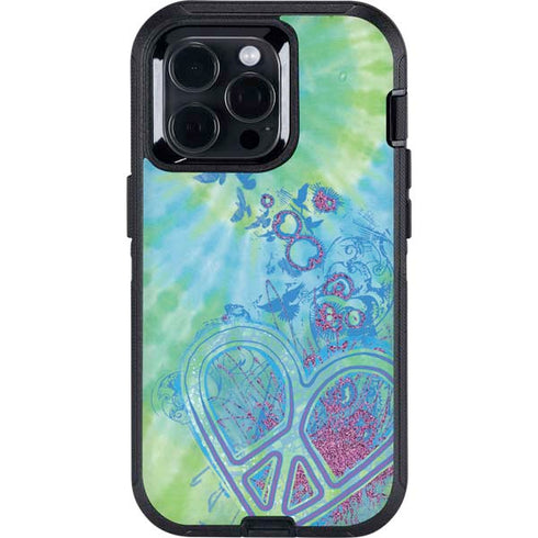 Liquid Blue Tie Dye Peace Heart Otterbox Defender iPhone Skin