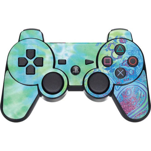 Liquid Blue Tie Dye Peace Heart PS3 Dual Shock wireless controller Skin