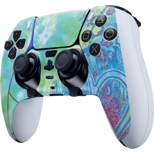 Liquid Blue Tie Dye Peace Heart PS5 DualSense Edge Pro Controller Skin