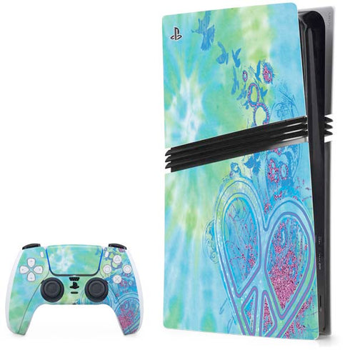 Liquid Blue Tie Dye Peace Heart PS5 Pro Bundle Skin