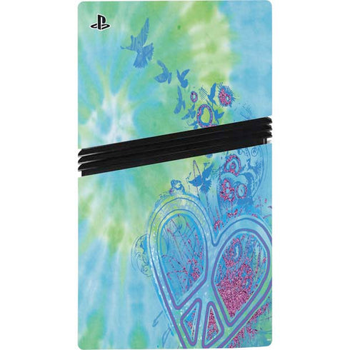 Liquid Blue Tie Dye Peace Heart PS5 Pro Console Skin