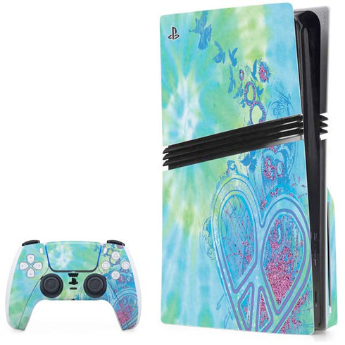 Liquid Blue Tie Dye Peace Heart PlayStation PS5 Skins